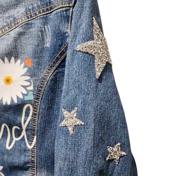 Be Kind Custom Upcycled Jean Jacket, Women's S - Picture 3 of 8